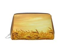 WXWJSHMGC Borsa per trucchi con stampa campo di grano, portatile, in pelle, impermeabile, pochette per pennelli da trucco (17 x 10,9 cm), Argento, Taglia unica