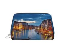 WXWJSHMGC Borsa per trucchi con stampa notturna Venezia borsa portatile in pelle impermeabile pochette per pennelli da trucco (17 x 10,9 cm), Argento, Taglia unica