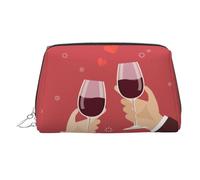 WXWJSHMGC Borsa per trucchi da tostatura per San Valentino, con stampa di bicchieri da vino, borsa portatile in pelle impermeabile, pochette per pennelli da trucco (17 x 10,9 cm), Argento, Taglia