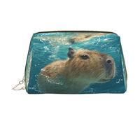 WXWJSHMGC Capybara is Swimming Print Makeup Bag Portable Leather Waterproof Cosmetic Bag Clutch Makeup Brush Bag (17 x 10,9 cm), Oro, taglia unica
