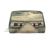 WXWJSHMGC Coastal Pier Print Makeup Bag Borsa portatile in pelle impermeabile pochette per pennelli da trucco (17 x 10,9 cm), Argento, Taglia unica