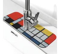 WXWJSHMGC Composizione in rosso, giallo, blu e nero, per lavello da cucina, paraspruzzi, tappetino assorbente, tappetino per lavello, per rubinetti da cucina, controsoffitti
