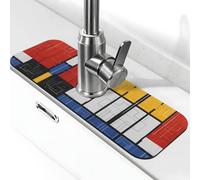 WXWJSHMGC Composizione in rosso, giallo, blu e nero, per lavello da cucina, paraspruzzi, tappetino assorbente, tappetino per lavello, per rubinetti da cucina, controsoffitti