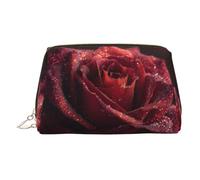 WXWJSHMGC Dewdrops On Red Rose Print Makeup Bag Borsa portatile in pelle impermeabile pochette per pennelli da trucco (17 x 10,9 cm), Oro, taglia unica
