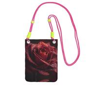 WXWJSHMGC Dewdrops on Red Rose Print Mini borsa a tracolla per telefono cellulare e smartphone, Fucsia, One Size