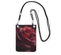 WXWJSHMGC Dewdrops on Red Rose Print Mini borsa a tracolla per telefono cellulare e smartphone, Nero , One Size