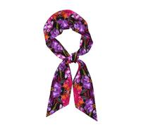 WXWJSHMGC Foglie di fiore viola rosso stampa fiore lunga sciarpa a forma di striscia per le donne cravatta seta come sciarpa collo sciarpa leggera per capelli regali vacanze signore