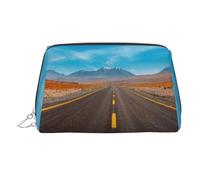 WXWJSHMGC Freeway Highway Road in The Desert Print Makeup Bag Portable Leather Waterproof Cosmetic Bag Clutch Makeup Brush Bag (17 x 10,9 cm), Argento, Taglia unica