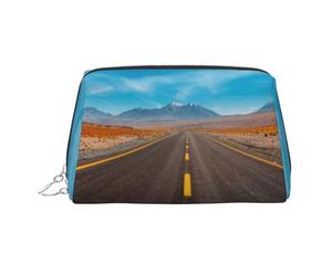 WXWJSHMGC Freeway Highway Road in The Desert Print Makeup Bag Portable Leather Waterproof Cosmetic Bag Clutch Makeup Brush Bag (17 x 10,9 cm), Argento, Taglia unica