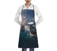 WXWJSHMGC Grembiule da cucina resistente con tasche con stampa di squali aprono le loro grandi bocche, resistente alle macchie, per cucinare, cuocere al forno, barbecue
