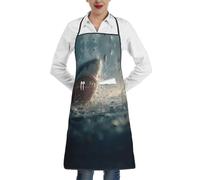 WXWJSHMGC Grembiule da cucina resistente con tasche con stampa di squali aprono le loro grandi bocche, resistente alle macchie, per cucinare, cuocere al forno, barbecue