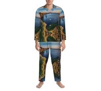 WXWJSHMGC Irlanda All'aperto Contea Clare The Cliffs Stampa Mens Pigiama Set Lounge Wear Manica Lunga Top & Bottoms Pigiama Per Gli Uomini Morbido Nightwear, Nero , XL