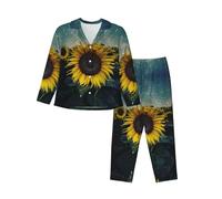 WXWJSHMGC La più bella stampa girasole manica lunga pantaloni lunghi pigiama per le donne set pigiama da donna set da 2 pezzi accogliente lounge set da casa, Nero , L