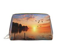 WXWJSHMGC Lake Under Sunset Borsa per il trucco in pelle portatile impermeabile pochette per pennelli da trucco (17 x 10,9 cm), bianco, Taglia unica