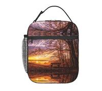 WXWJSHMGC Lonely Bench - Borsa per il pranzo con stampa tramonto, riutilizzabile e impermeabile, borsa termica per il pranzo, con borsa a rete, per scuola, viaggi, picnic