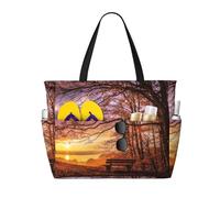 WXWJSHMGC Lonely Bench Sunset Print Grande Borsa da spiaggia impermeabile da donna con cerniera e tasche borsa pieghevole per viaggi, piscina, shopping, vacanze, palestra