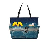 WXWJSHMGC Magical Nights Print Large Waterproof Beach Tote Bag per le donne con zip e tasche borsa pieghevole per viaggi, piscina, shopping, vacanze, palestra