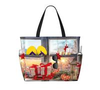 WXWJSHMGC Merry Christmas Pictures Print Large Waterproof Beach Tote Bag per le donne con zip e tasche borsa pieghevole per viaggi piscina shopping vacanza palestra