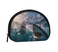 WXWJSHMGC Mini portafoglio portamonete con stampa di squali aprono le loro grandi bocche, per donne e ragazze, piccolo portamonete con conchiglia, taglia unica, casual