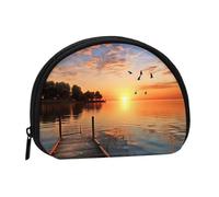 WXWJSHMGC Mini portamonete con stampa Lake Under Sunset per donne e ragazze, piccolo portamonete con personalità, borsa a conchiglia, pochette, taglia unica, casual