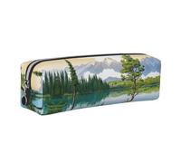 WXWJSHMGC Mountain Lake View Sunny Day Nature Print Astuccio in pelle semplice, con tasca metallica con cerniera, custodia per ragazze, ragazzi, studenti, università, scuola media, Argento, Taglia