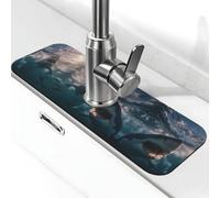 WXWJSHMGC Paraspruzzi per lavello da cucina con stampa di squali che aprono le loro grandi bocche, tappetino assorbente per asciugacapelli, per rubinetti della cucina e controsoffitti