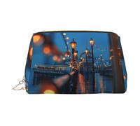 WXWJSHMGC Pier Lights Borsa per il trucco in pelle impermeabile portatile borsa per cosmetici pochette per pennelli da trucco (17 x 10,9 cm), Oro, taglia unica