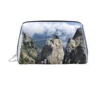 WXWJSHMGC Pochette per trucchi con stampa di un ponte sospeso in scogli, portatile, in pelle, impermeabile, pochette per pennelli da trucco (17 x 10,9 cm), Argento, Taglia unica