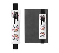 WXWJSHMGC Portapenne con stampa floreale e farfalle, con fascia elastica regolabile, in pelle PU, per diari, quaderni, regalo per il rientro a scuola, Nero , Taglia unica