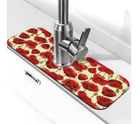 WXWJSHMGC Protezione antispruzzo per lavello da cucina con stampa floreale rossa, tappetino assorbente per asciugatura, tappetino per lavello, per rubinetti da cucina, controsoffitti