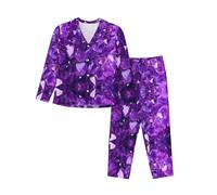 WXWJSHMGC Rosa Cristallo Diamante Stampa Manica Lunga Pantaloni Lunghi Pigiama Per Le Donne Delle Donne Set Pigiama 2 Pezzi Accogliente Lounge Sets Housecoat, Nero , XXL