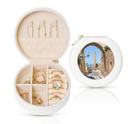 WXWJSHMGC Scatola di monili di formato di viaggio della stampa della via italiana, mini cassa portatile dei monili a forma di conchiglia, organizzatore di 2 strati in pelle dell'unità di elaborazione