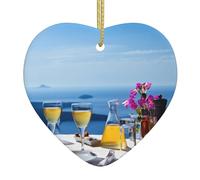 WXWJSHMGC Scenario di un tavolo sopra il mare stampa albero di Natale in ceramica appeso a forma di cuore ornamenti festivi decorazioni natalizie pendenti per feste decorazioni per la casa