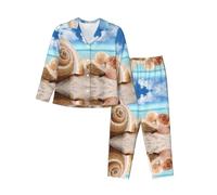 WXWJSHMGC Seashells By The Seashore Stampa Manica Lunga Pantaloni Lunghi Pigiama Per Le Donne Set Pigiama Da Donna Set 2 Pezzi Accogliente Lounge Sets Housecoat, Nero , S