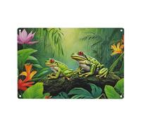 WXWJSHMGC Targa in metallo con scritta "Many Frogs Sing On The Branches Summer Butterflies Lake Water" (lingua italiana non garantita), targa decorativa da appendere alla parete, 30,5 x 20,3 cm