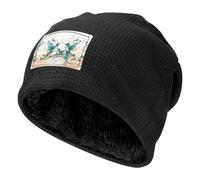 WXWJSHMGC Teal Birds Musical Note Print Waffle Knit Winter Beanie - Cappelli caldi da uomo, cappelli invernali elasticizzati foderati morbidi con risvolto caldo cappello di lana, Nero , Taglia unica