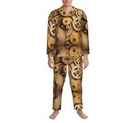 WXWJSHMGC The Clocks Theme Gears Stampa Mens Pigiama Set Lounge Wear Manica Lunga Top & Bottoms Pigiama Per Gli Uomini Morbido Nightwear, Nero , S