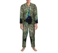 WXWJSHMGC The Pavone Stampa Mens Pigiama Set Lounge Wear Manica Lunga Top & Bottoms Pigiama Per Gli Uomini Morbido Nightwear, Nero , M
