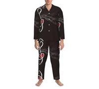 WXWJSHMGC Treble Love And Music Print Pigiama da uomo Set Lounge Wear Manica Lunga Top & Bottoms Pigiama per gli Uomini Soft Nightwear, Nero , XL