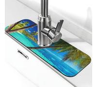 WXWJSHMGC Tropical Island Print Kitchen Sink Splash Guard,Tappetino assorbente per asciugatura,Tappetino per lavello,Per rubinetti della cucina,Controsoffitti