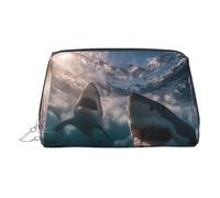 WXWJSHMGC Trousse per trucchi con stampa di squali che aprono le loro grandi bocche, borsa portatile in pelle impermeabile, pochette per pennelli da trucco (17 x 10,9 cm), Argento, taglia unica