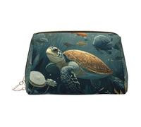 WXWJSHMGC Turtle is Slowly Swimming - Trousse portatile in pelle impermeabile, pochette per pennelli da trucco (17 x 10,9 cm), Oro, taglia unica