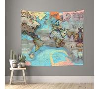 WXXWXD Arazzo stampato con mappa del mondo dei cartoni animati, 152,4 x 129,5 cm, tessuto decorativo da parete per soggiorno e camera da letto