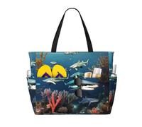 WXXWXD Borsa da viaggio con stampa di squali sotto il mare, perfetta per borse della spesa, piscine, palestre, shopping, borsa da spiaggia di grande capacità con cerniera,