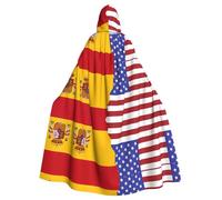 WXXWXD Mantello con cappuccio stampato con bandiera della Spagna americana, costume di Halloween, può essere utilizzato per feste, giochi di ruolo, papillon, senza cerniera, mantello con cappuccio