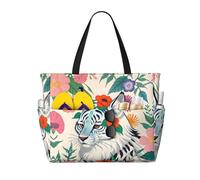 WXXWXD Simpatica borsa da viaggio da spiaggia con stampa tigre bianca, perfetta per borse della spesa, piscine, palestre, shopping, borsa da spiaggia di grande capacità con cerniera,
