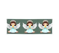 WXXWXD Simpatico striscione natalizio stampato con piccolo angelo, 61 x 180,3 cm, perfetto per feste e riunioni con gli amici.