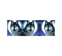 WXXWXD Striscione natalizio stampato con lupo sotto la luna - 61 x 180,3 cm, perfetto per feste e riunioni con gli amici.