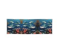 WXXWXD Striscione natalizio stampato con squali sotto il mare - 61 x 180,3 cm, perfetto per feste e riunioni con gli amici.