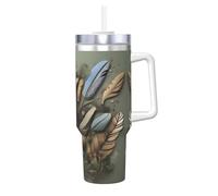 WXXWXD Tazza di ghiaccio con motivo floreale con piume, 1,18 l, calda e fresca, adatta per casa, ufficio e uso esterno